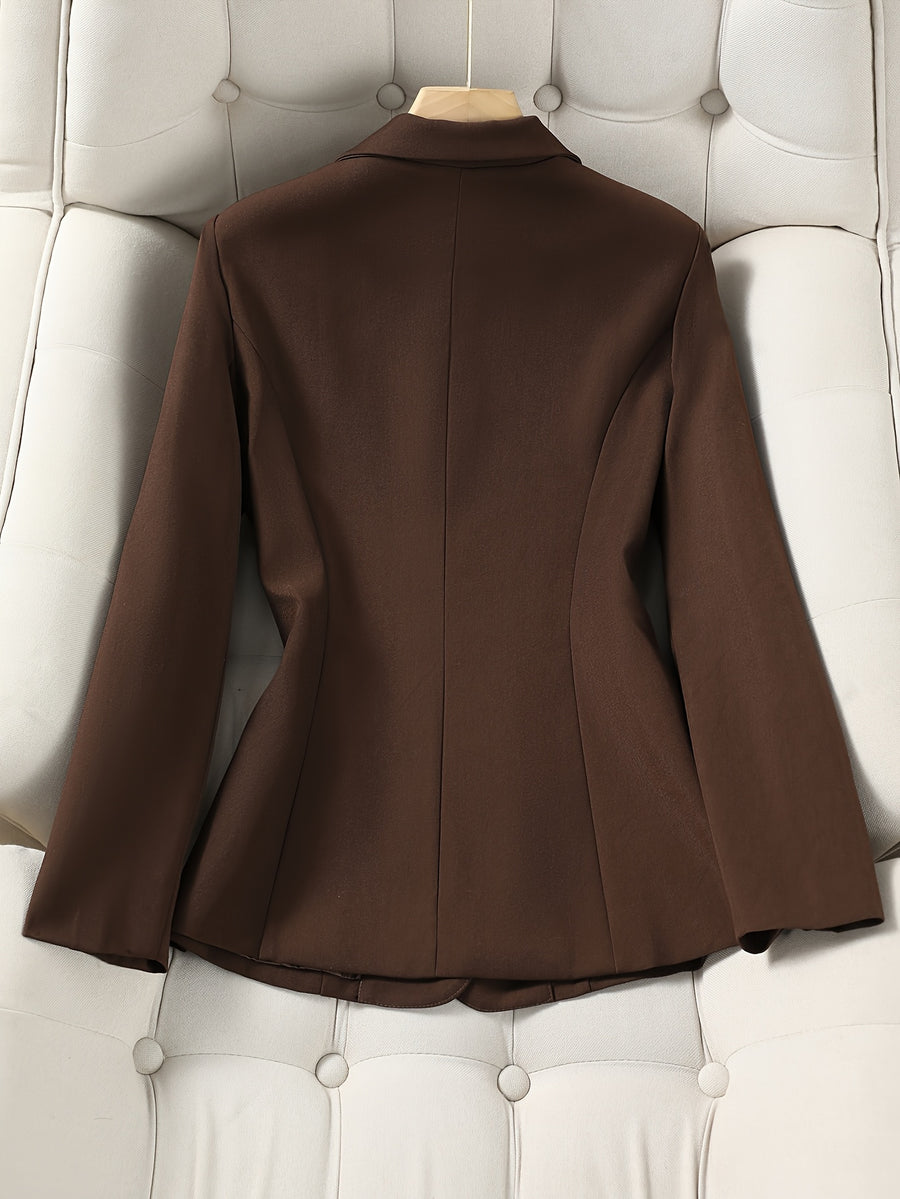 New Elegant Long-Sleeve Blazer for Spring, Autumn, and Winter - Waist-Defining Office Casual Versatile Jacket with Pockets - Coffee Brown