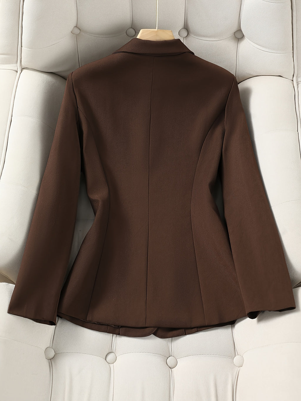 New Elegant Long-Sleeve Blazer for Spring, Autumn, and Winter - Waist-Defining Office Casual Versatile Jacket with Pockets - Coffee Brown