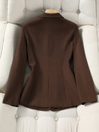 New Elegant Long-Sleeve Blazer for Spring, Autumn, and Winter - Waist-Defining Office Casual Versatile Jacket with Pockets - Coffee Brown