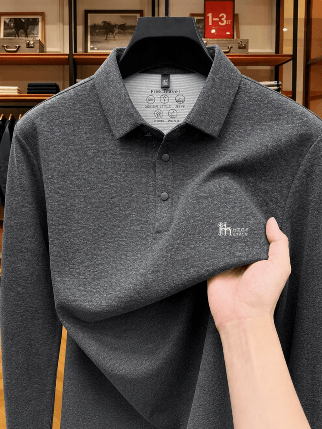 Men'S Lapel Long Sleeve Polo Shirt Solid Color Thin Pullover Top Spring Autumn Casual Layering Apparel for Golf Fishing Tennis Sports Daily Wear for Men - Light Grey