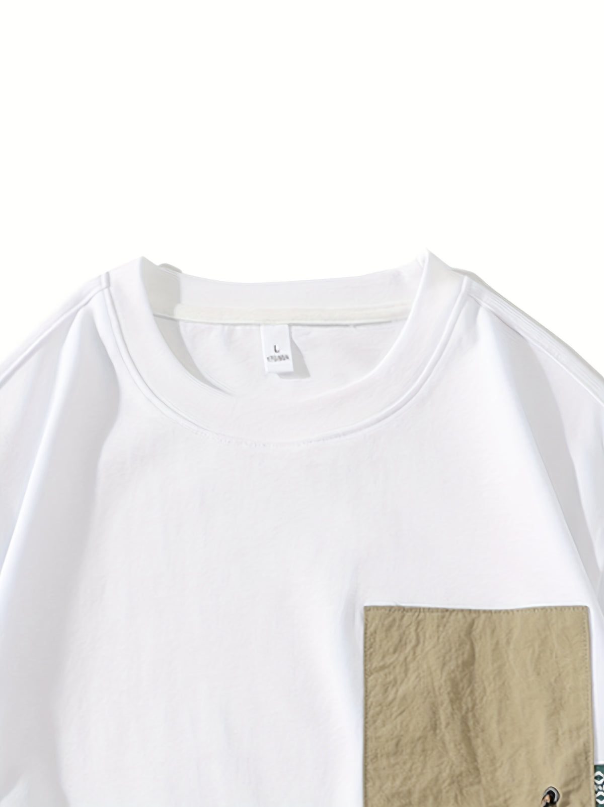 Men's Short Sleeve T-Shirt, Summer Casual Ice-Feel Breathable Tee with Detachable Drawstring Pocket - White