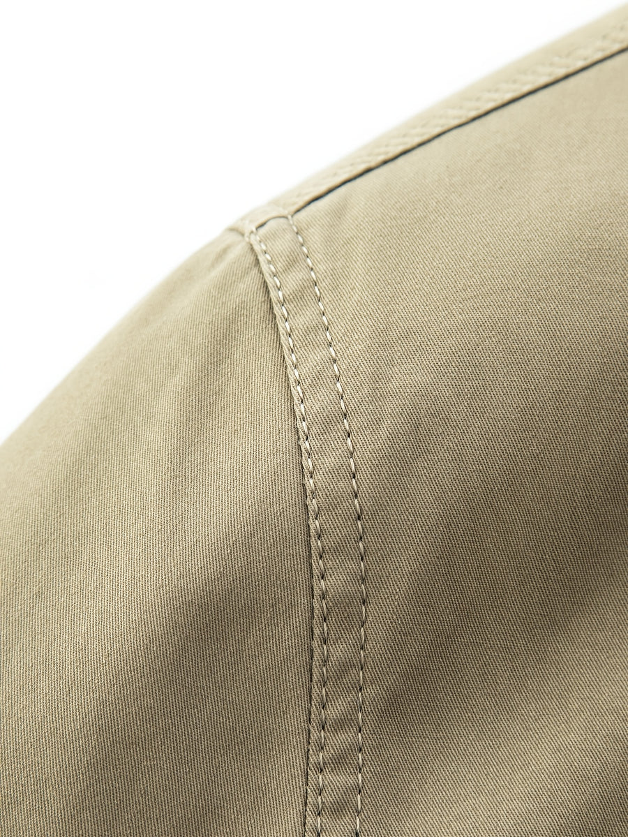 1pc Men'S Lapel Cargo Jacket, Solid Color Zipper Casual Coat, Retro Pocket Outerwear, Suitable for Men'S Daily Commute, Office, Street Style, Outdoor Activities - Light Khaki
