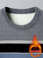 Minimalist Urban -Lined Crew Neck Knit Sweater for Warmth and City Casual Style - Grey