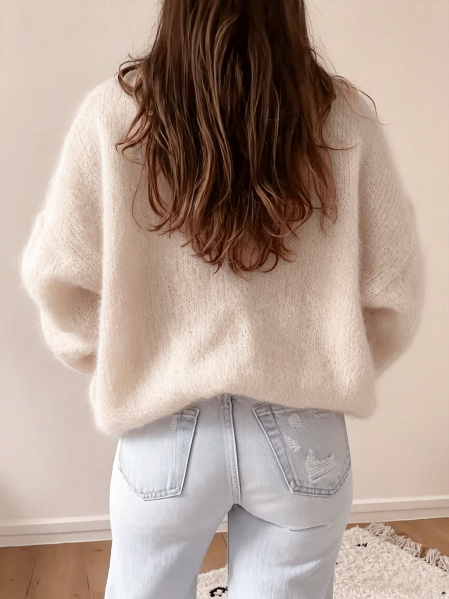 French Lazy Round Neck Sweater Early Autumn Early Winter Oversized Lantern Long Sleeve Women'S Soft Plush Skin-Friendly -Concealing Single Piece Versatile Inner Wear Outer Wear Commute Date Travel Casual Relaxed Atmosphere Pullover Top ASD1 - Apricot