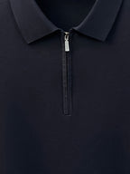 Men's Polo Collar Half-Zip Knit Sweater, Solid Color Minimalist Light Business Knit Pullover, Suitable for Spring, Autumn, and Early Winter, for Commuting and Casual Wear - SINBOS - Navy blue color
