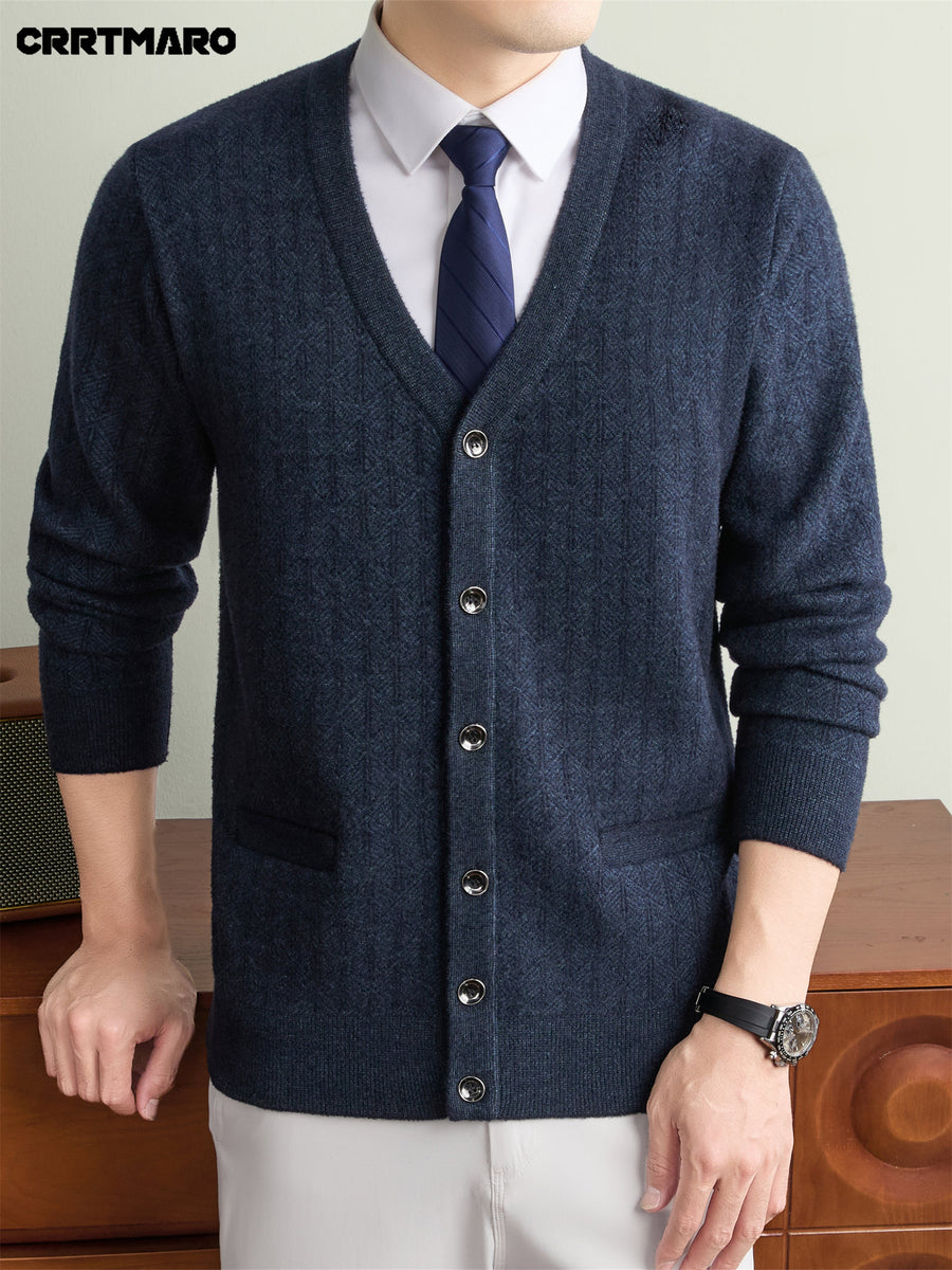 Men'S Thick V-Neck Knit Cardigan, Warm Casual Layering Top for Fall And Winter - Colorful Blue