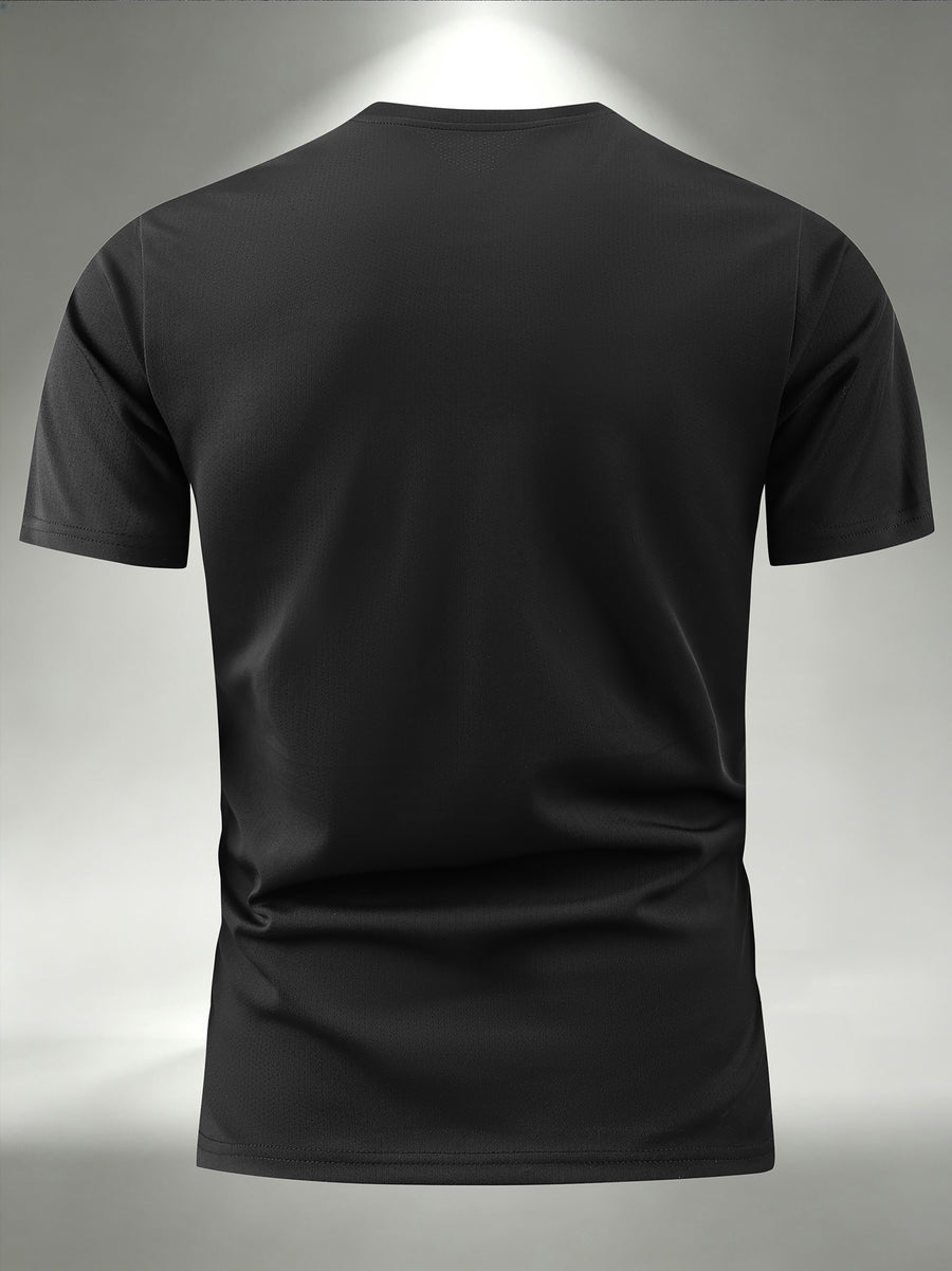 5pcs Men's Sports & Fitness Breathable Quick-Dry T-Shirts, Outdoor Travel Casual Running Printed Short-Sleeve Tees, Easy to Clean and Maintain, Lightweight T-Shirts for Daily Leisure and Gatherings, Classic Crew Neck Shirts - Black-5PCS