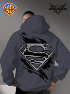 Warner Official Men's Hooded Sweatshirt, Black and White Distressed Batman Symbol Torn Wind Print Design, Machine Washable, Cozy and Comfortable Daily Drawstring Hooded Sweatshirt for Autumn and Winter, Versatile Sporty Casual Loose Fit - Dark Gray