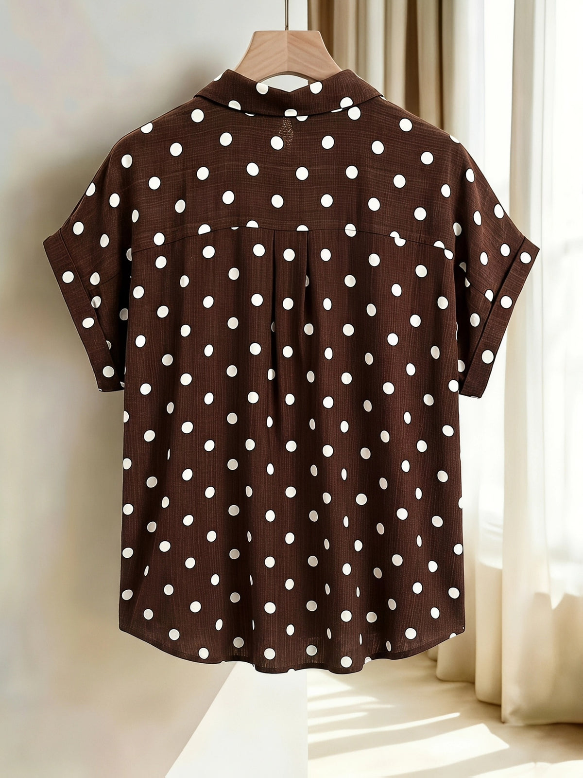 Women'S Elegant Easy Design V-Neck Puff Sleeve Lapel Short Sleeve Summer Shirt - Coffee Brown