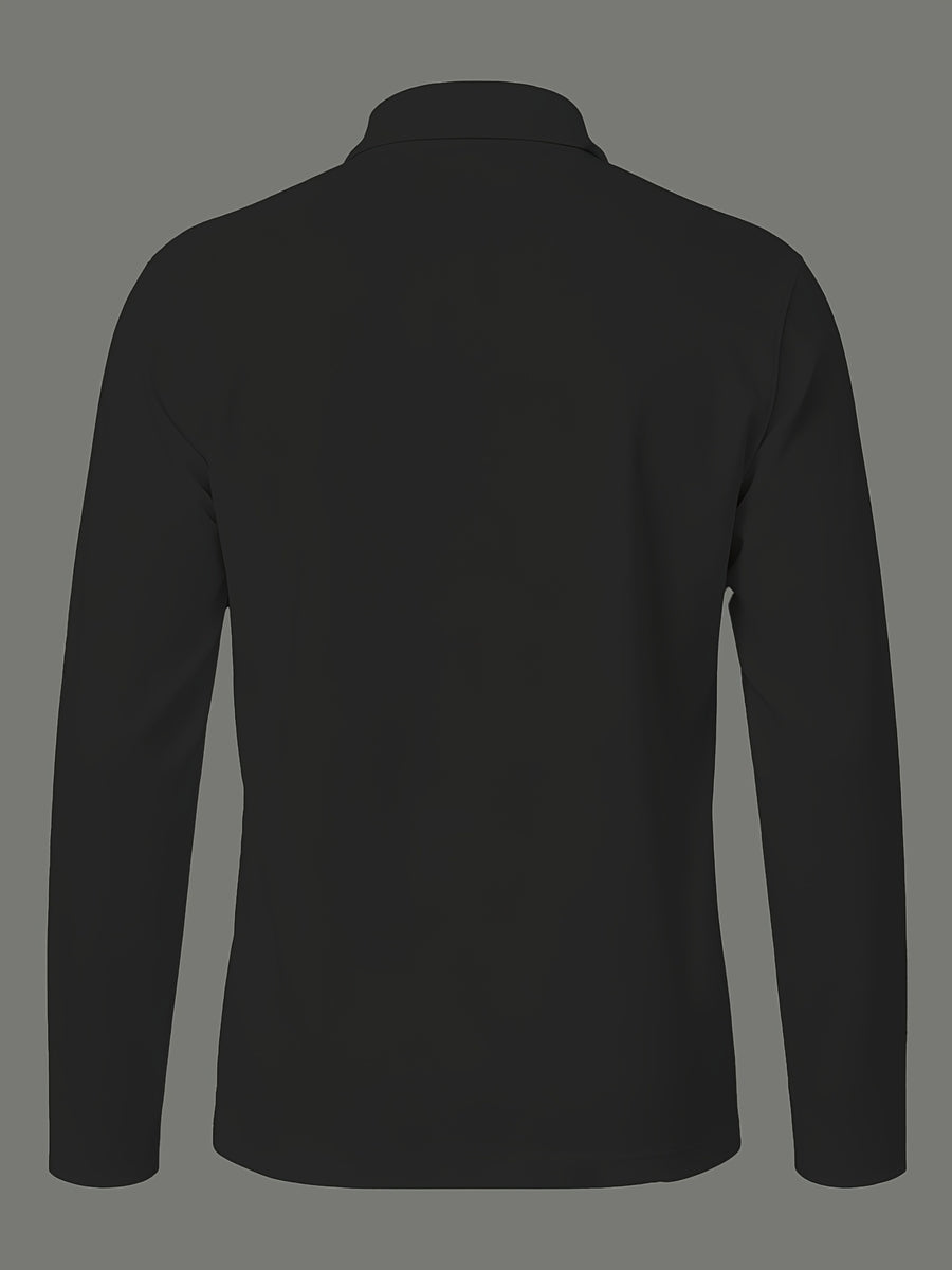 3pcs Solid Color Long Sleeve Lapel Polo Shirts for Young and Middle-Aged Men, Eyelet Lightweight Breathable Commuting Workwear Loose Fit Long Sleeve Base Layers - White Black Pink