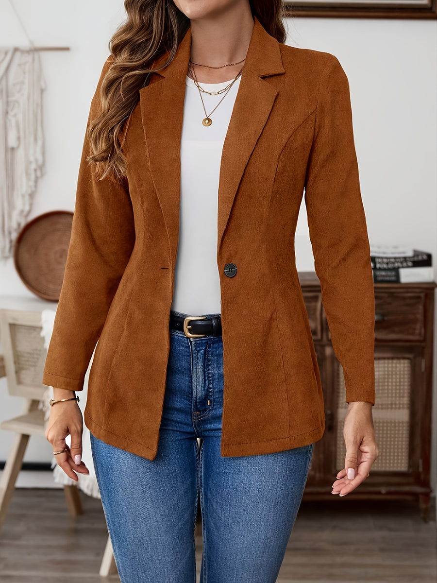 Women's Faux Suede Solid Color Lapel Long Sleeve Belted Button Cardigan Coat, New Fashion Elegant Business Casual Jacket - 【Brown】