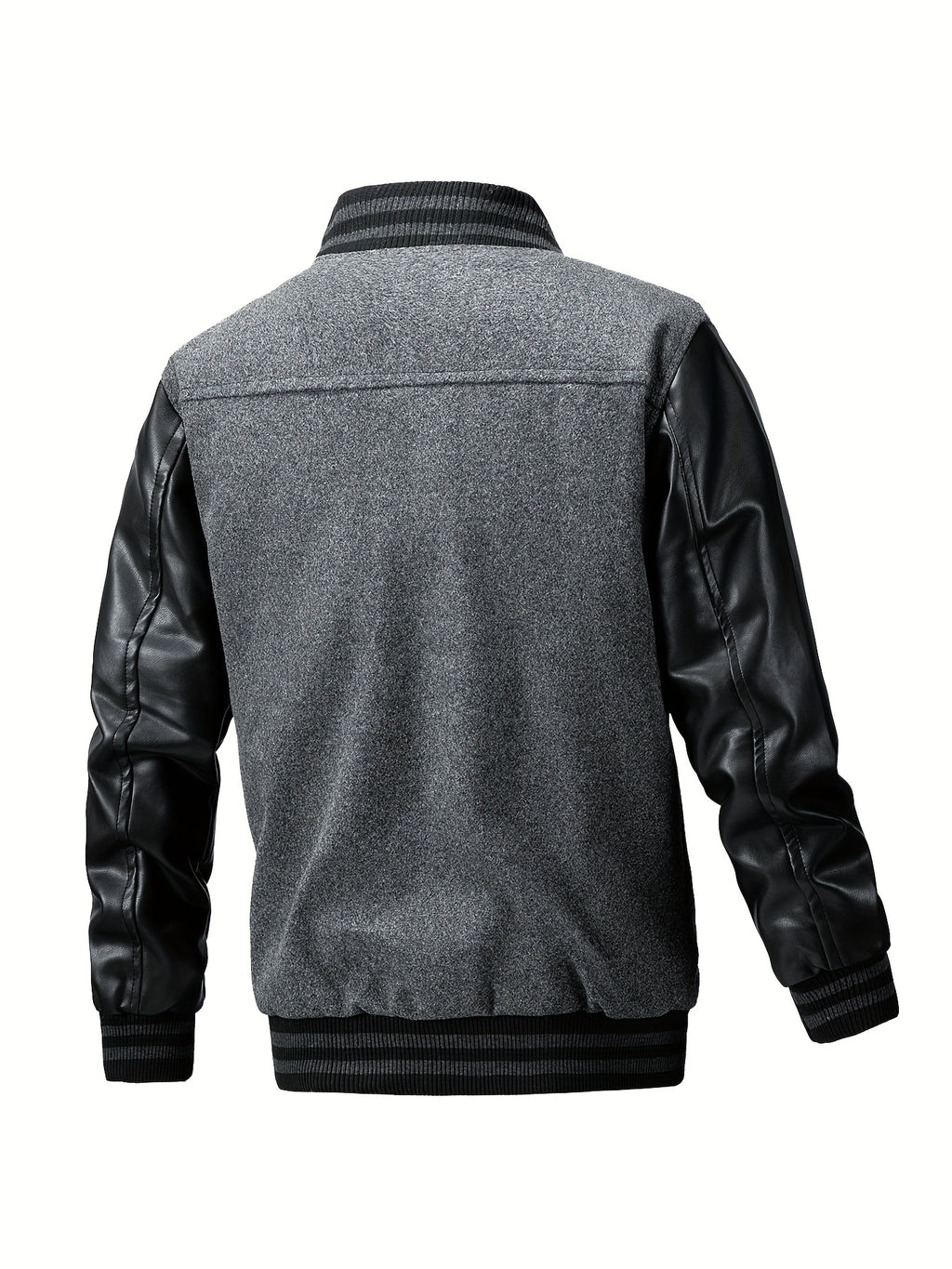 Men'S Winter Jacket, Trendy American Baseball Coat for Autumn And Winter, Casual Embroidered Plus-Size Outerwear with PU Sleeves, Windproof Men'S Jacket - Grey