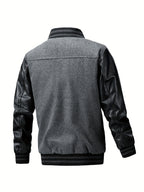 Men'S Winter Jacket, Trendy American Baseball Coat for Autumn And Winter, Casual Embroidered Plus-Size Outerwear with PU Sleeves, Windproof Men'S Jacket - Grey