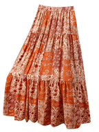 Women's Elegant Printed Midi Skirt with Elastic Waist - Multicolor