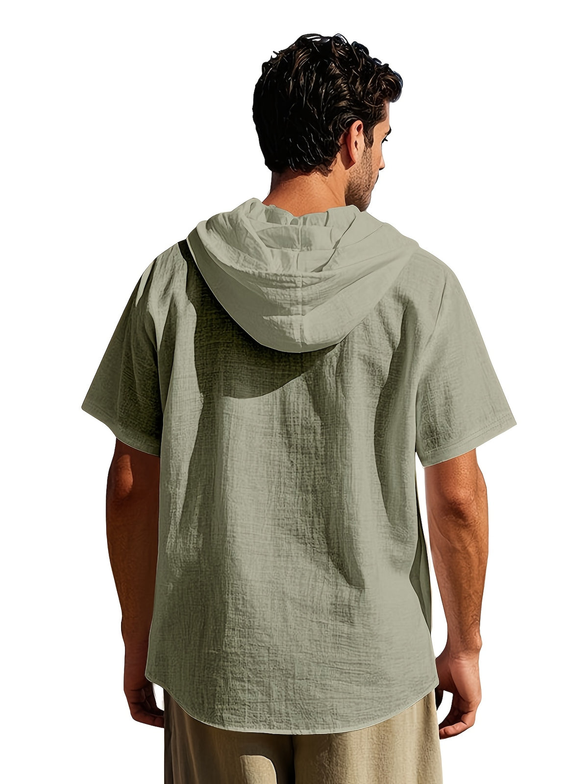 Men's 2pcs Short-Sleeve Hoodie Shirt, Regular Fit, Lightweight Open Cardigan, Vacation Casual Top - Navy Blue + Green