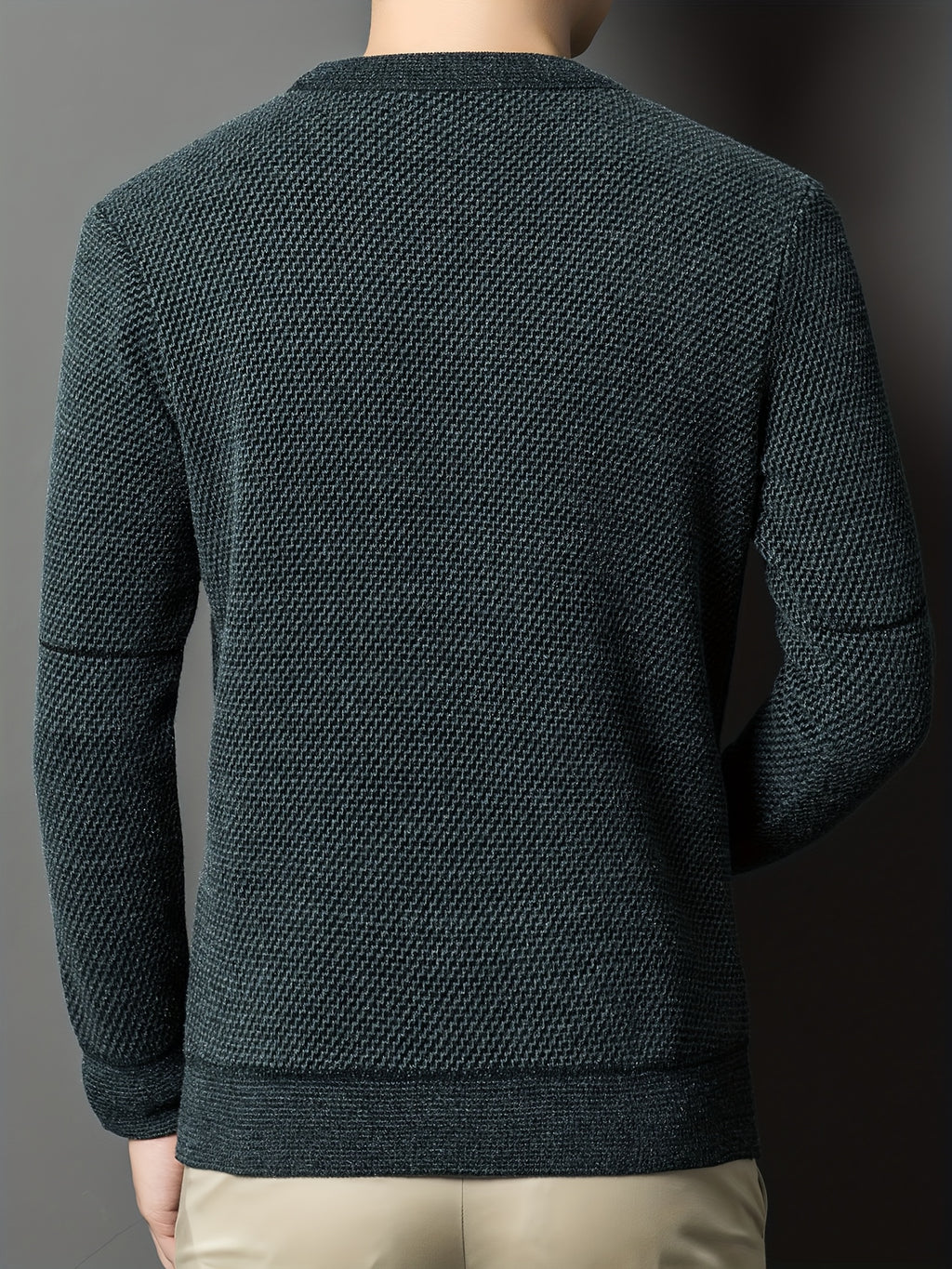 New Winter Men's Sweater, Crew Neck, Thickened and Warm, Men's Winter Clothing, Fashionable, Casual, and Comfortable Pullover Knitwear, Men's Winter -Lined Sweater, Men's Apparel with Letter Chest Logo, Winter Gift for Men - Dark Green