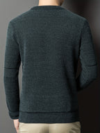 New Winter Men's Sweater, Crew Neck, Thickened and Warm, Men's Winter Clothing, Fashionable, Casual, and Comfortable Pullover Knitwear, Men's Winter -Lined Sweater, Men's Apparel with Letter Chest Logo, Winter Gift for Men - Dark Green