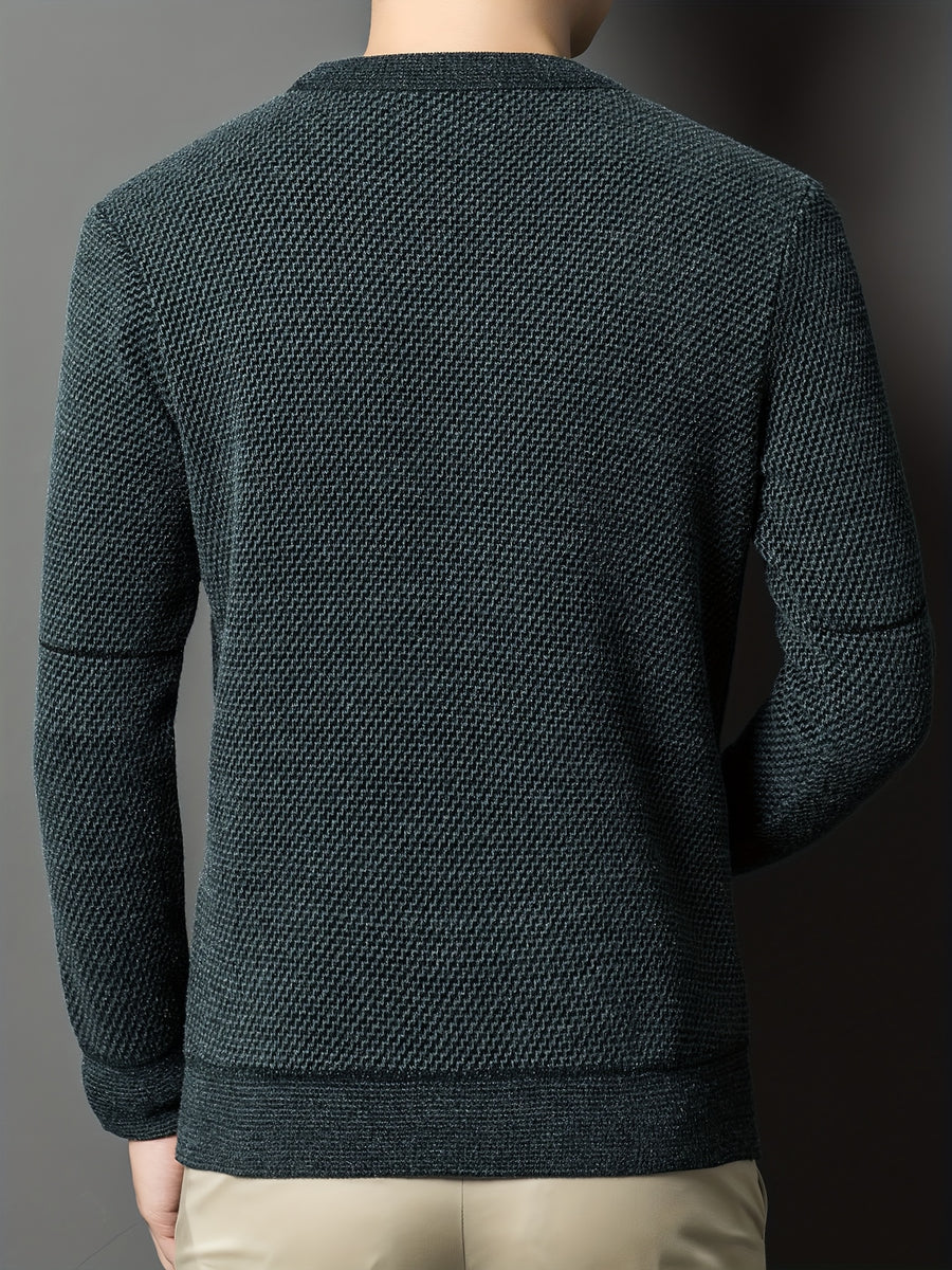 New Winter Men's Sweater, Crew Neck, Thickened and Warm, Men's Winter Clothing, Fashionable, Casual, and Comfortable Pullover Knitwear, Men's Winter -Lined Sweater, Men's Apparel with Letter Chest Logo, Winter Gift for Men - Dark Green