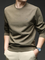 [Saa Xing OBM] 1pc Spring/Autumn New Men'S Sweatshirt, Solid Color Round Neck Long Sleeve Men'S Business Casual Fashion Breathable All-Match Pullover Base Layer Top, Suitable for Spring And Autumn, Single Wear Or Inner Layer, Fits Daily And Casual - Mocha