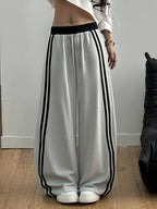 Women'S Y2K Wide-Leg Pants, with Black Side Stripes And Color-Blocking Design Trousers, Machine Washable Wide-Leg Pants, Suitable for Office And Multiple Occasions - Light Grey