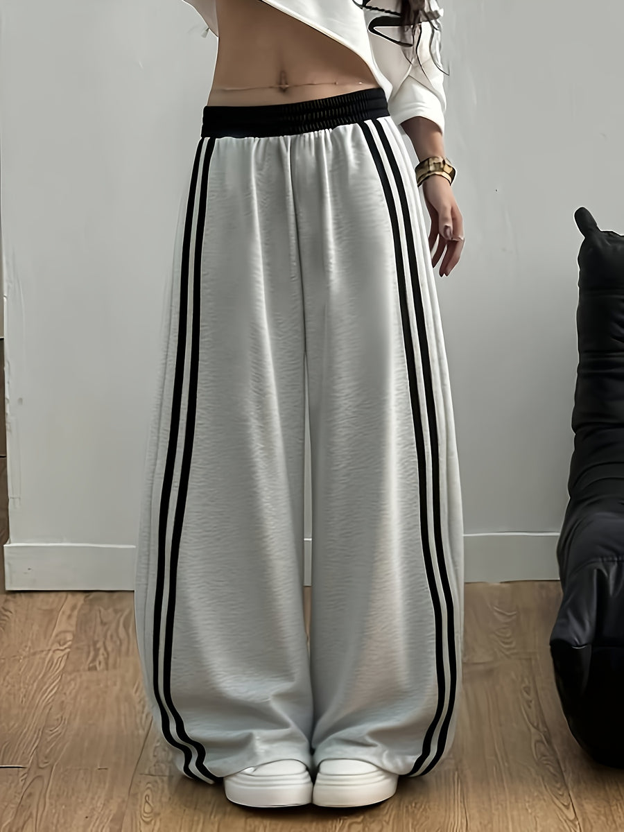 Women'S Y2K Wide-Leg Pants, with Black Side Stripes And Color-Blocking Design Trousers, Machine Washable Wide-Leg Pants, Suitable for Office And Multiple Occasions - Light Grey