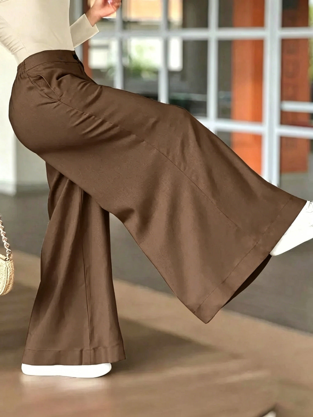 HMY Women's High-Waisted Wide-Leg Suit Pants, High-Quality Draping Fabric, Loose-Fit Straight-Leg Floor-Length Casual Trousers + Tab Lan - Khaki