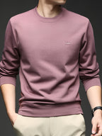 [Saa Xing OBM] 1pc Spring/Autumn New Men'S Sweatshirt, Solid Color Round Neck Long Sleeve Men'S Business Casual Fashion Breathable All-Match Pullover Base Layer Top, Suitable for Spring And Autumn, Single Wear Or Inner Layer, Fits Daily And Casual - Light Violet