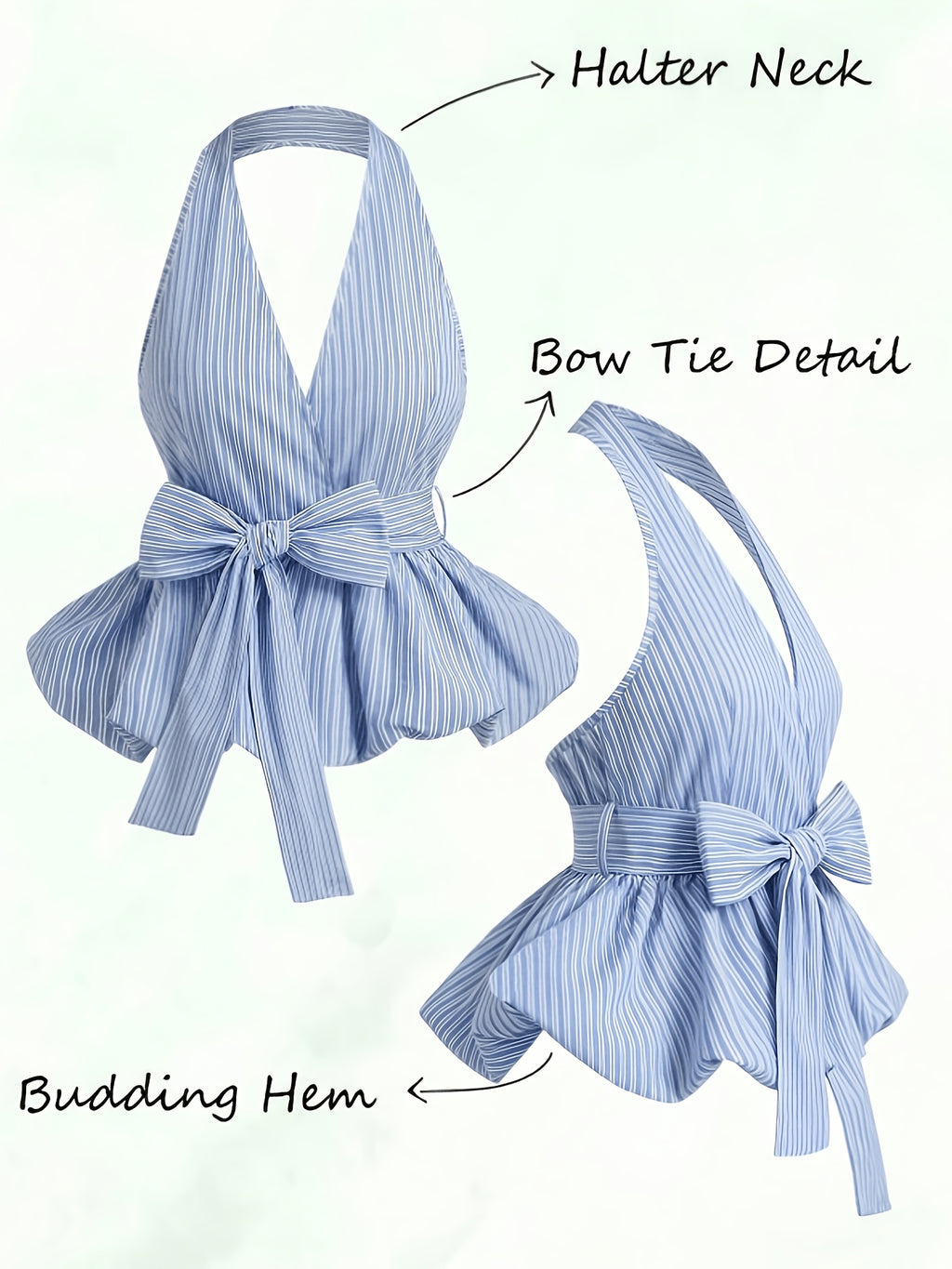 Women'S Solid Color Elegant Bowknot Halter Top - Blue