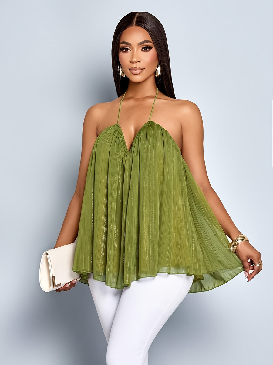 QD260420242 Spring Summer Ramadan Holiday Vacation Party Elegant Top Camisole Sleeveless Shirt - Matcha Color