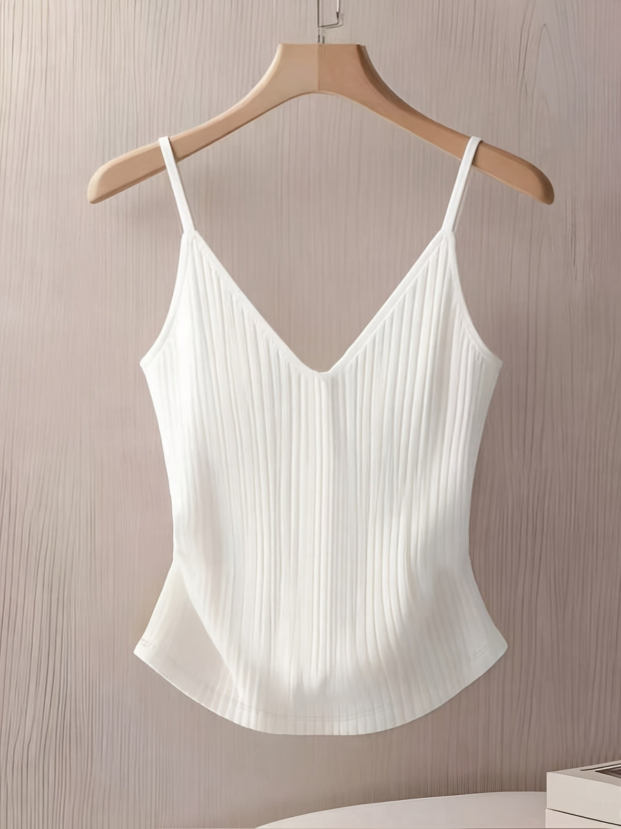 Elegant and Stylish New Summer Adult Solid Color Thin Strap V-Neck Button Decoration Waist-Cinching Slim-Fit Versatile Casual Women's Camisole ZLLZ - White