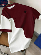 [Printed Design - Not Textured] Men'S Summer Casual Color-Block Patchwork Short Sleeve T-Shirt - Mixed colors