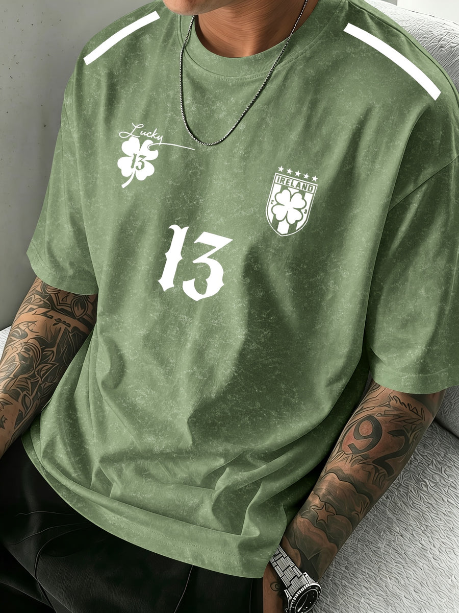 Men's Round-neck Graphic Print Short-sleeve T-shirt, Suitable for Summer Casual Sports - Army Green