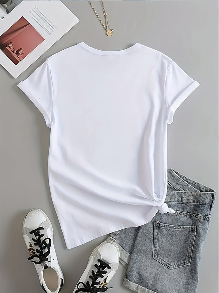 Women'S T-Shirt, Multicolor Floral Print, Casual Short-Sleeve Top, Available in Multiple Sizes, Suitable for Daily Wear And Leisure Outings - White
