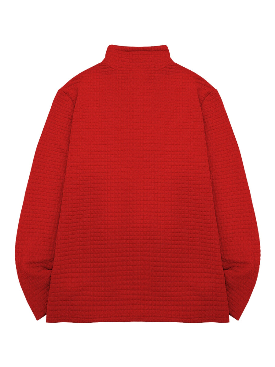 National Charm Tiger Head Line Art Print Floral Waffle Knit Half-Zip Polo Long Sleeve Men's Casual Top, Featuring a Simple and Premium Texture That Complements All Dressing Styles. Easily Create a Minimalist Look, Whether for Daily Commutes - Red