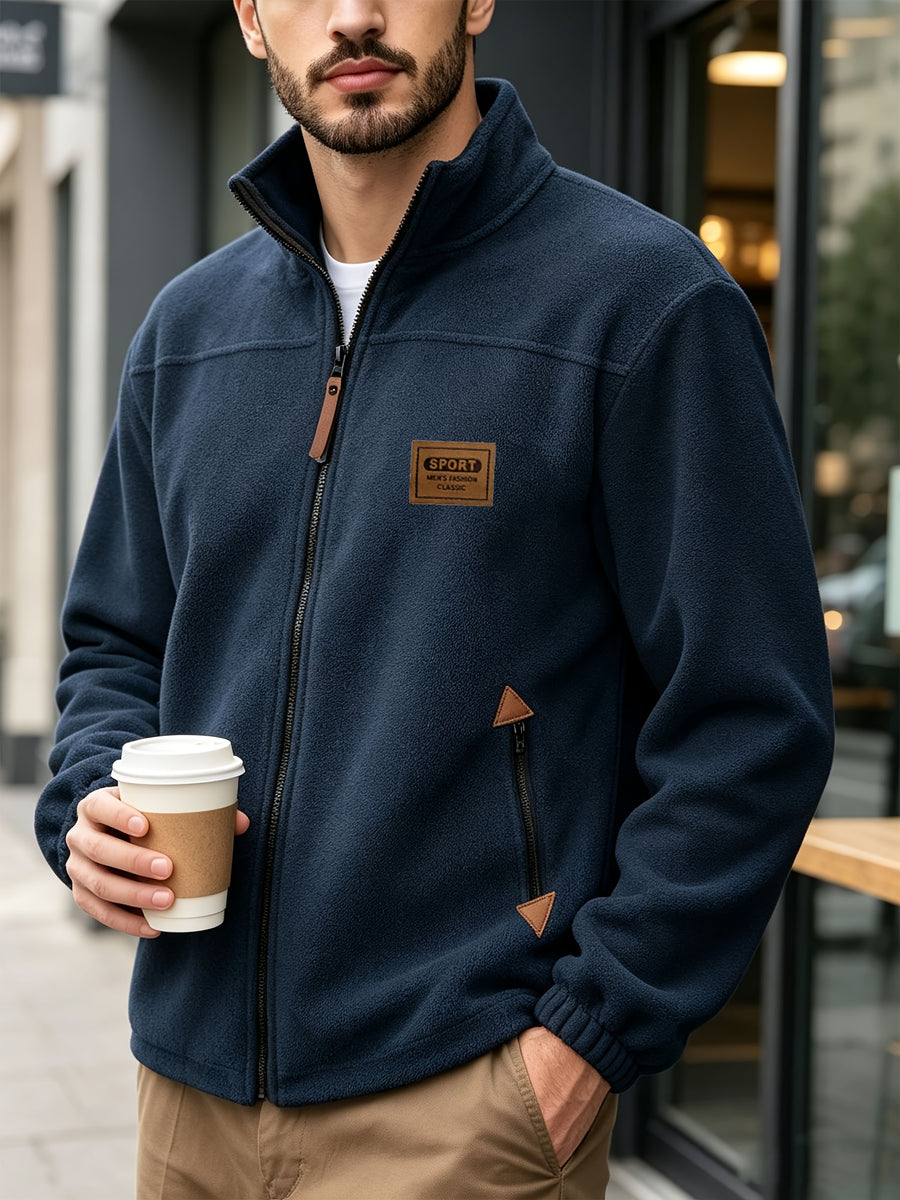 Men's Knitted Zip-Up Cardigan, Autumn/Winter Men's Jacket, Small Stand-Up Collar Design, Can Be Worn Alone or as a Layering Piece, Two-in-One Design with Pockets, Simple and Versatile, Men's Warm Sweater Cardigan - Navy Color