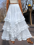 A French-Style A-Line Dress for Women, Featuring Layered Ruffles in White And a Long Length, Suitable for Casual to Formal Occasions in Spring, Summer, And Autumn. This Cute Dress Is Made of Lightweight, Breathable Fabric - White