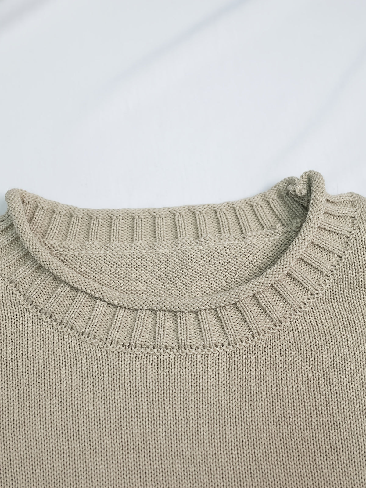 Men'S Round Neck Knit Pullover Sweater, Soft Long Sleeve Sweater for Autumn And Winter, Casual Wear - Apricot