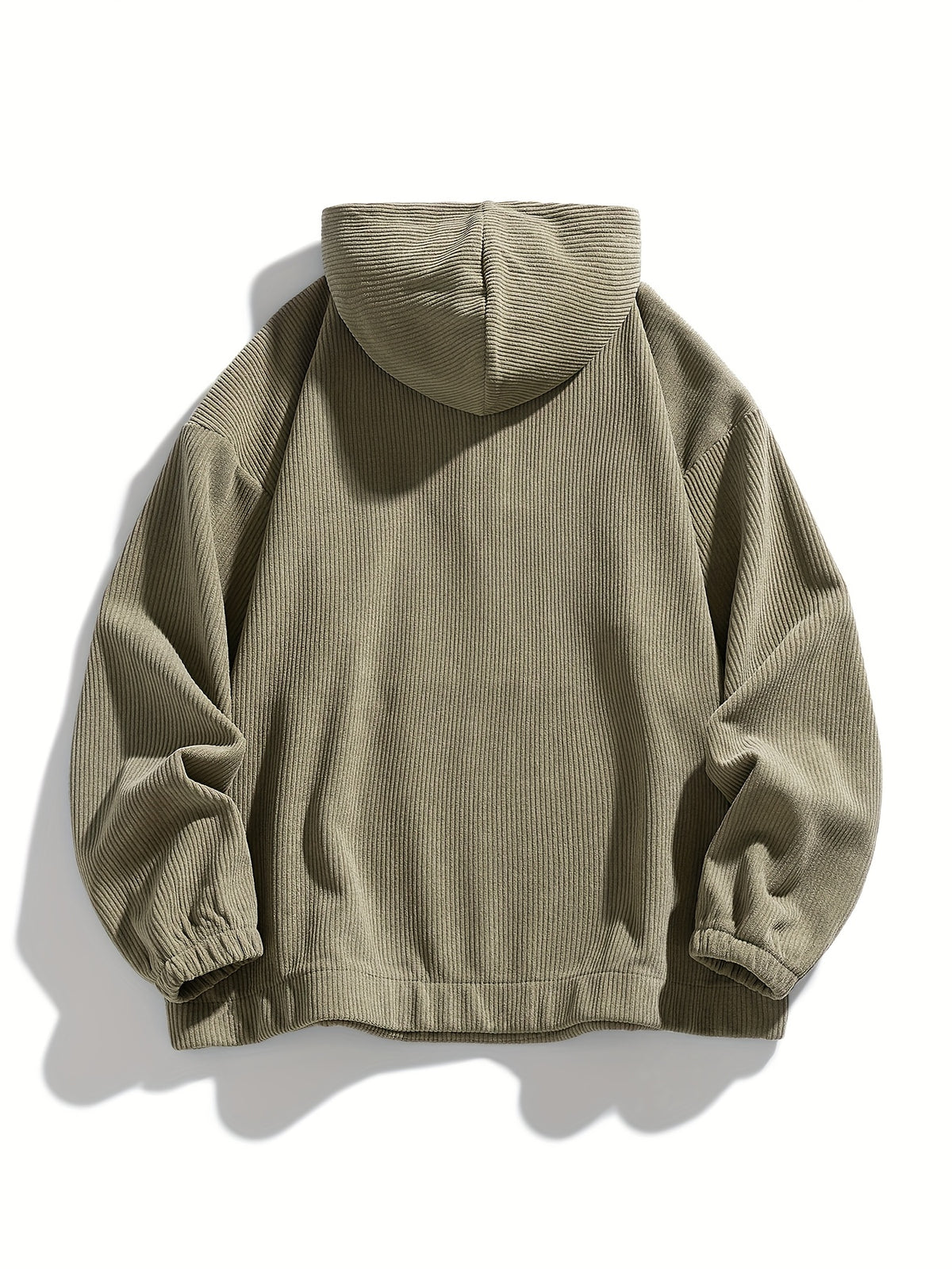 Autumn and Winter Fashion Corduroy Hooded Sweatshirt, Men's Loose Half-Zip Pullover Hoodie - Gray Green