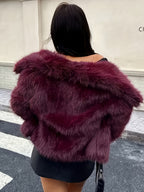 2025 New Women's Elegant Faux Coat - Burgundy