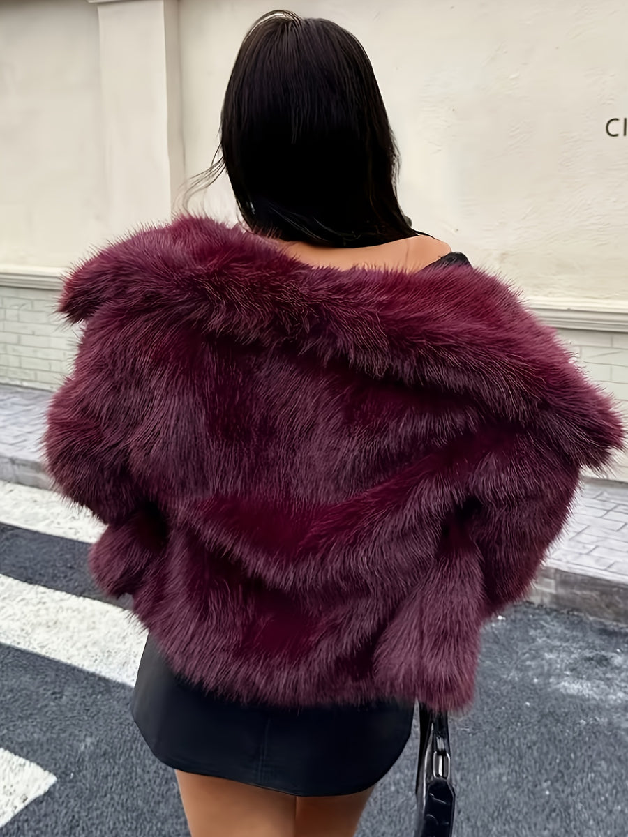2025 New Women's Elegant Faux Coat - Burgundy