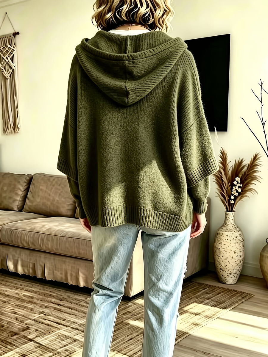 Elegant Casual Pocket Cardigan for Women - Olive Green