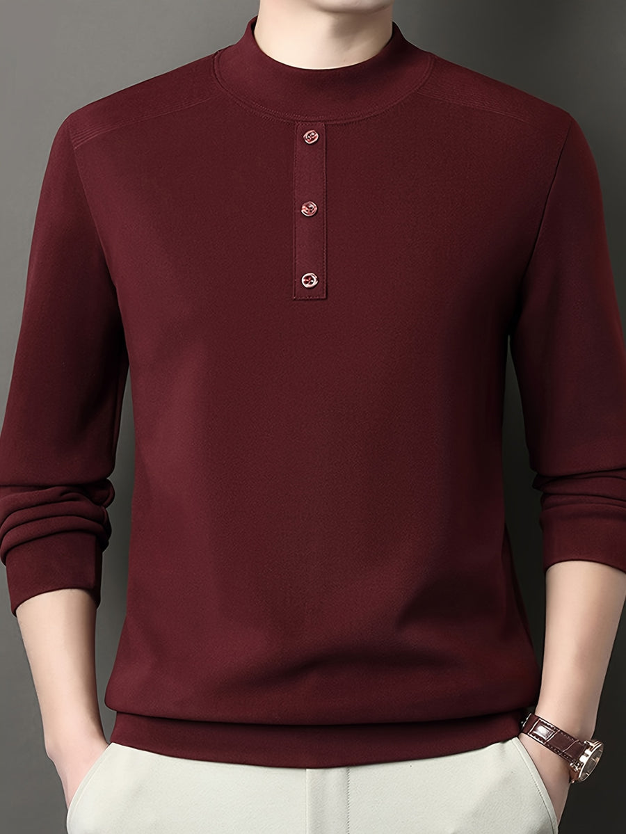 Men'S Warm Long Sleeve Top for Autumn And Winter, Warm Yet Comfortable, More Mature And Stable Look Than Regular Round Neck Shirts - SINBOS - Red