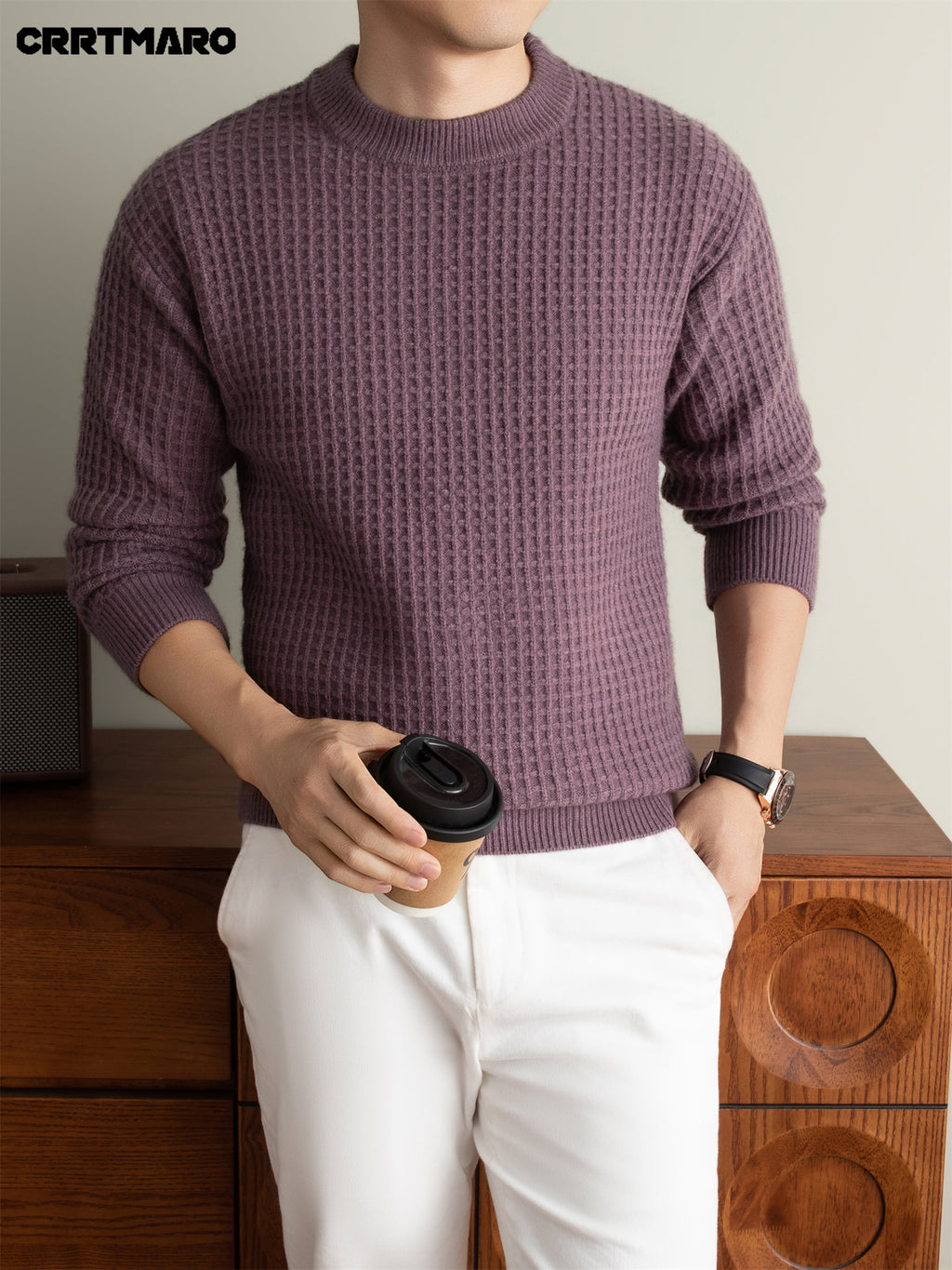 Men'S Heavyweight Thick Crew Neck Pullover Sweater, Warm Casual Layering Top for Fall And Winter - Purple