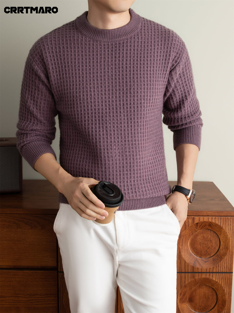 Men'S Heavyweight Thick Crew Neck Pullover Sweater, Warm Casual Layering Top for Fall And Winter - Purple