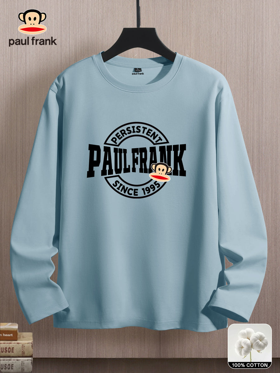 Mùshān Snow Selected Paul Frank Pure Breathable Spring And Autumn Men'S Long Sleeve T-Shirt - Light Blue