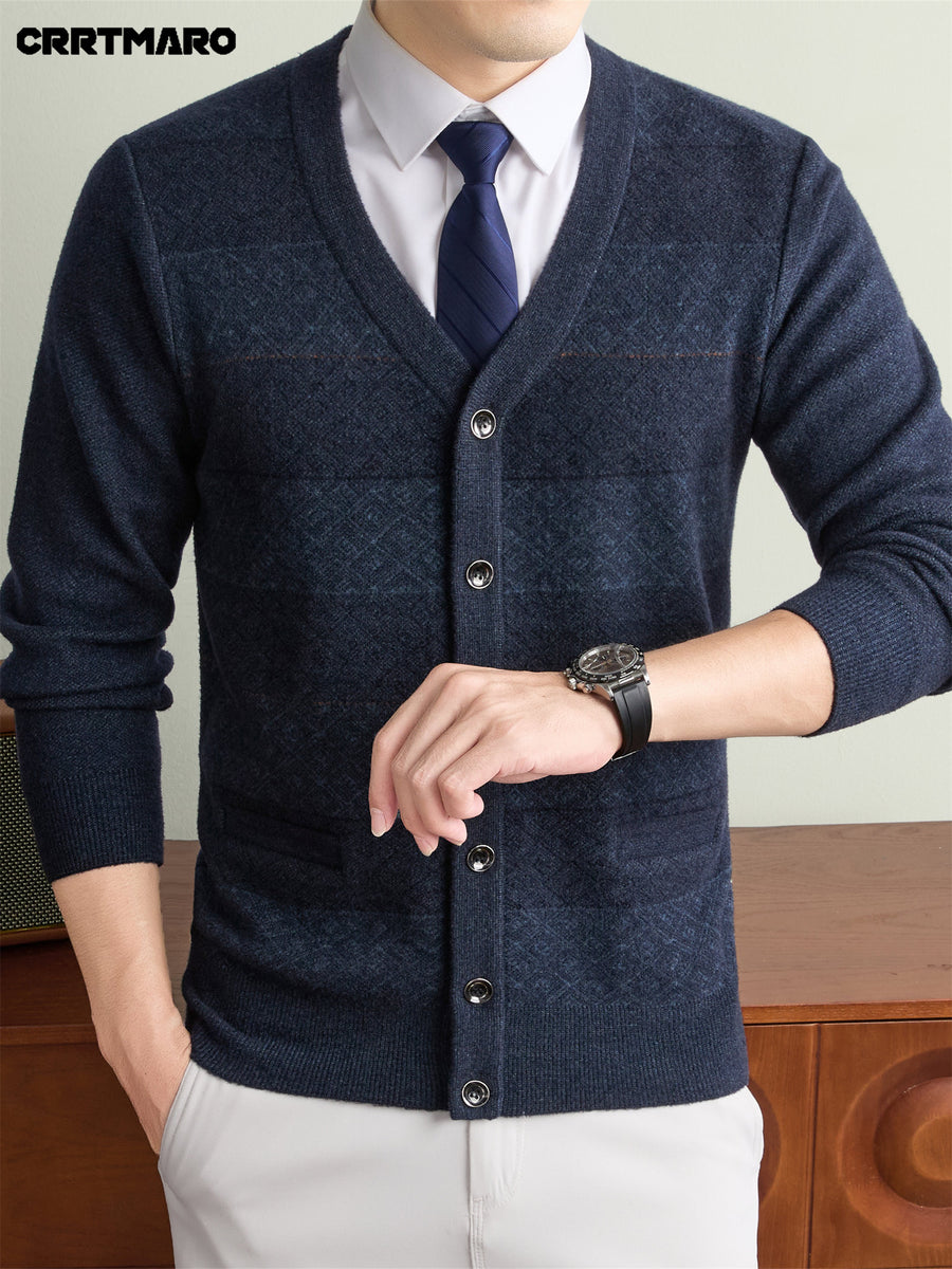 Men's Thick, V Neck Knit Cardigan, Warm Casual Layering Top for Fall and Winter - Medium Gray