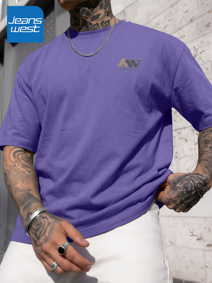 JEANSWEST Men's Summer 100% Cotton Sporty Casual Short-Sleeve T-Shirt, Loose Fit - Purple