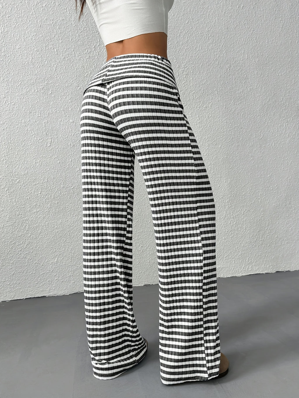 Women's Wide- Trousers - Wide- Pants with Striped, Wide-Legged Trousers Suitable for Spring/Summer, Machine Washable Elegant Wide Pants for, Casual & Semi-Formal Wear, Non- Wide Trousers - Black