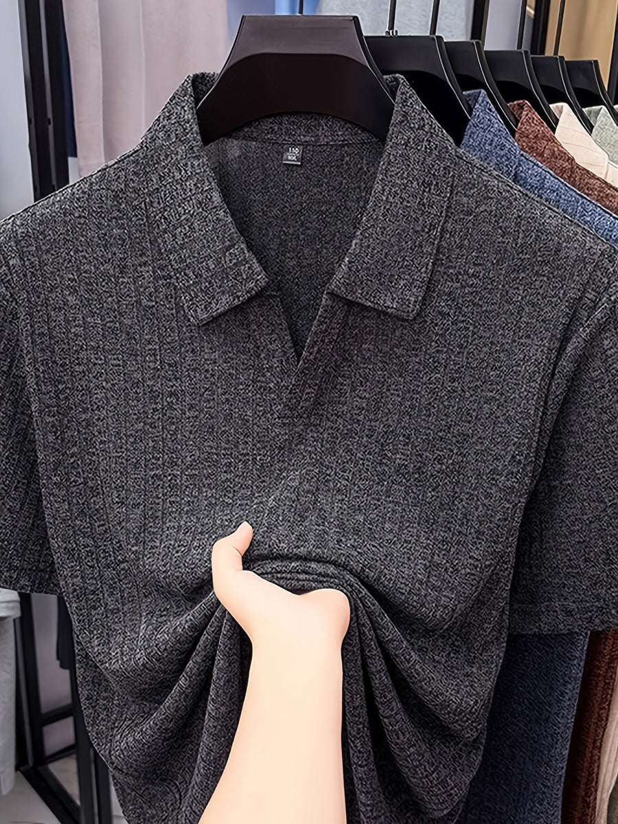 Men's Summer Lapel Polo Shirt, Slim Fit Straight Cut, Highly Forgiving Fit, Sculpts Waist and Abdominal Lines, Clean and Crisp Upper Body; Suitable for Various Occasions Including Daily Casual, Light Business Commuting, and Outdoor Outings - SINBOS - Deep Grey
