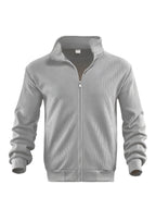 Men's Corduroy Full-Zip Stand Collar Jacket, Soft Vertical Rib Texture Corduroy Casual Full-Zip Outerwear, Ribbed Cuffs and Hem, Side Insert Pockets, Loose Fit Cut, Lightweight and Warm Jacket, Suitable for Autumn/Winter Daily Wear, Street Outings - Space Gray